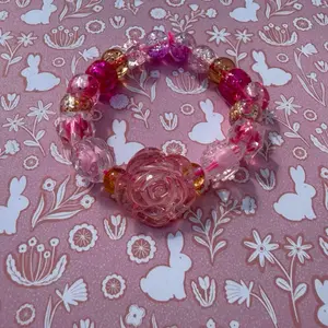Small Wrist Bracelet with Pink Rose and Beads for Women's Fashion Accessory
