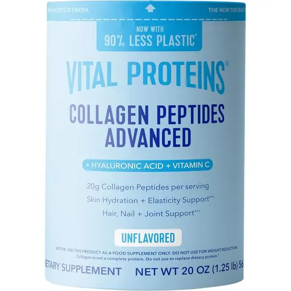 Vital Proteins Advanced Collagen Peptides Powder Supplements, 20oz Grass-Fed Bovine, Hyaluronic Acid & Vitamin C, Unflavored, Paleo Friendly, Skin Support, 27 Servings, Hyaluronic A.