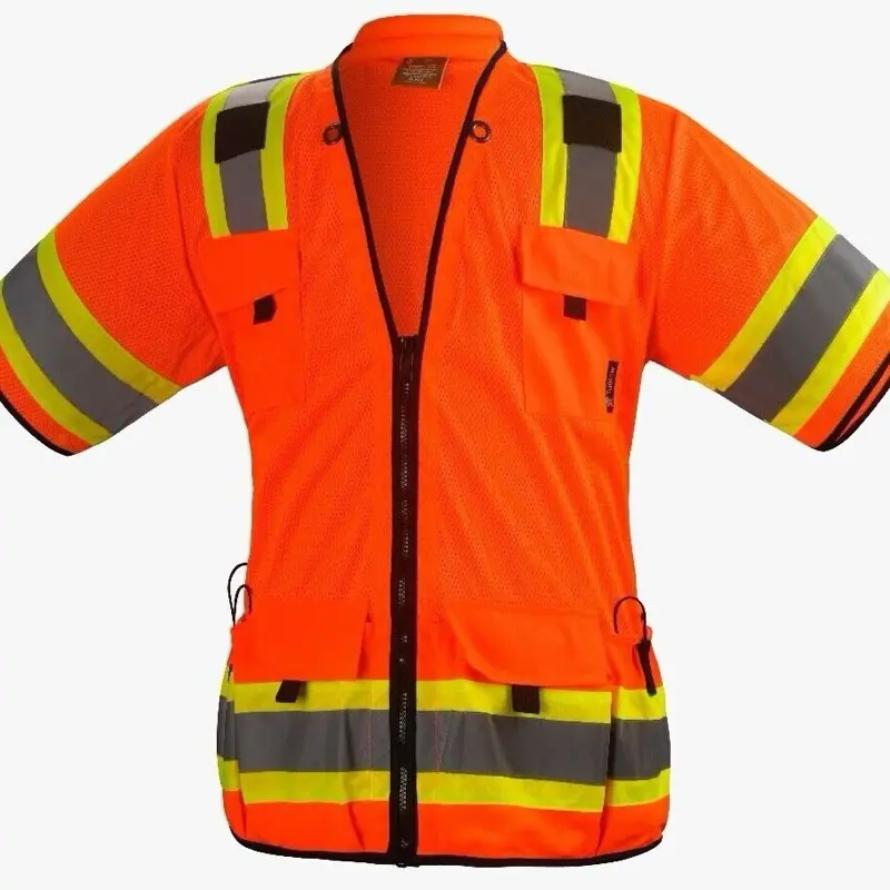 Unisex High Visibility Vest - Orange Work Safety Wear with Multiple Pockets, Reflective Strips, Enhanced Visibility & Tool Carrying for Home Improvement, Security Tasks