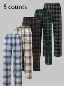 Men's Plaid Print Elastic Waist Lounge Pants, Casual Comfy Trousers for Daily Wear, Sleepwear & Loungewear for All Seasons, Sleepwear Pajamas