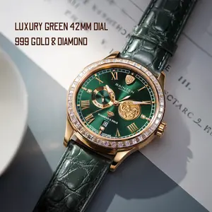 RAINTEN R9001 Watches for Men, Luxury Mechanical Men's Automatic Watch with 999 Gold, Leather Band & Date Calendar Luminous Men‘s Wrist Watches