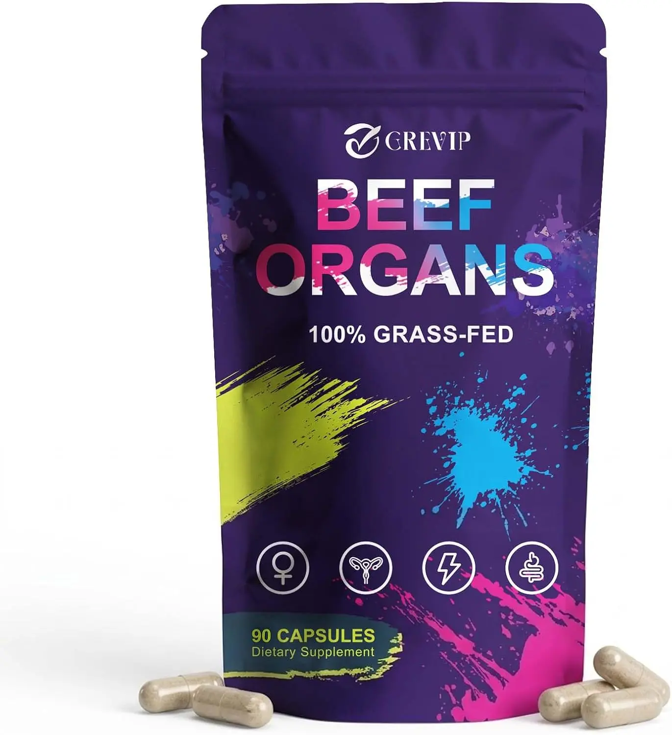 Beef Organ Supplement for Women, Natural Grass Fed Beef Liver Capsules Targeted Blend of Bovine Ovary, Uterus, Liver, Kidney Heart Support Hormone Balance, Cycle Health, Skin & Hair 90Capsules
