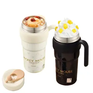 24 oz Stainless Steel Insulated Tumbler with Handle and Straws,Disney Mickey Mouse Authorized Water Bottle Valentine's Day Gift