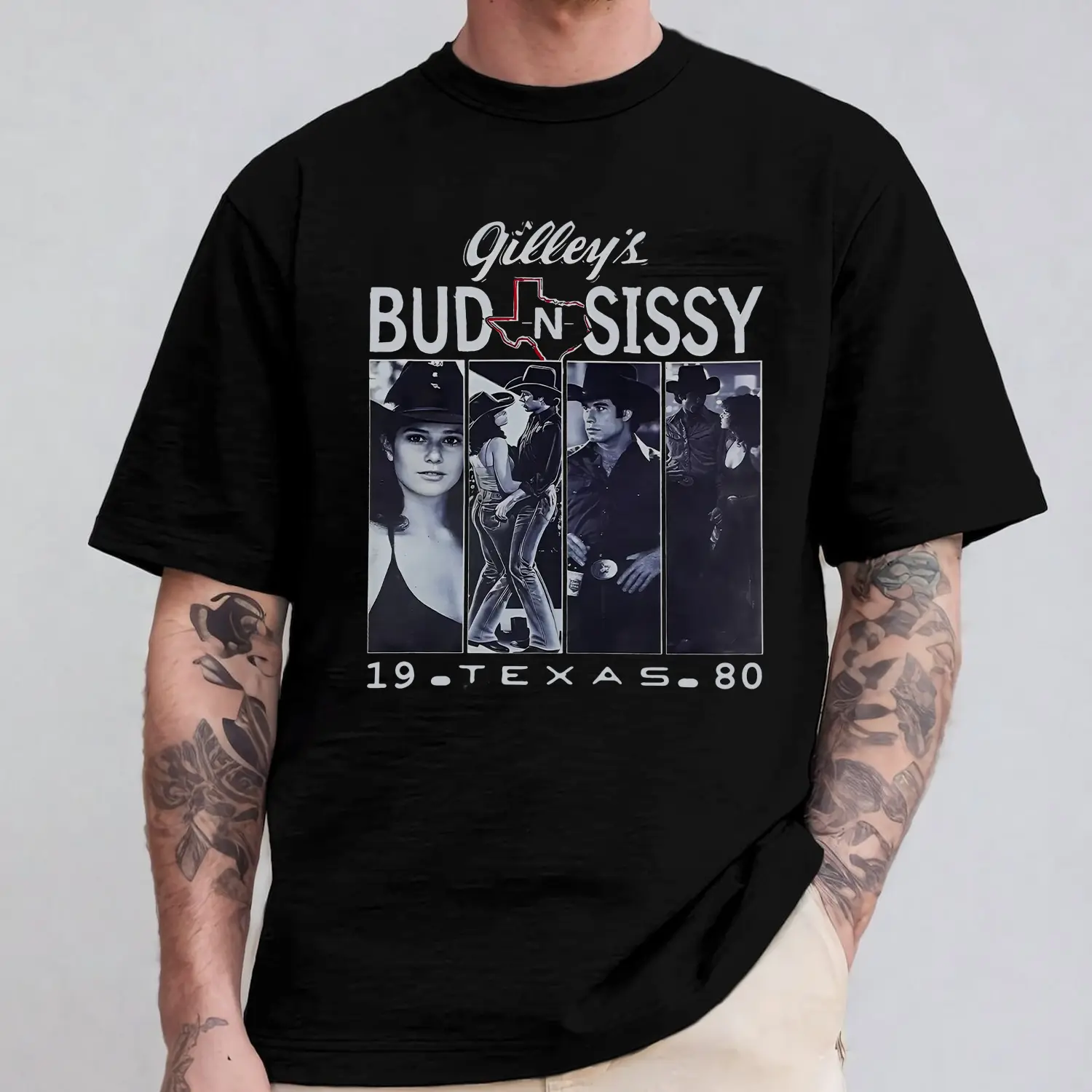 24hr Shipping Vintage Urban Cowboy T-Shirt, Retro Texas Country Western Graphic Tee, Gilley's Bud and Sissy 1980 Print Shirt, Classic John Travolta Movie Fan Casual Cotton Top For Country Music Lovers