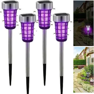 4 Packs Solar Mosquito Zapper Stake Light - Ip44 Waterproof Outdoor Insect Killer Lamp, Solar Powered Bug Zapper Garden Light for Pathway, Yard & Lawn - Effective Mosquito Trap with Led Illumination