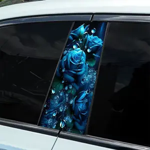 Blue Rose Water Glossy Sticker, Automobile Decals, Vehicle Exterior Decoration 2 Pack B-Pillar, Waterproof, Scratch Resistant, Suitable for All Models, Cars, For Audi, Honda, Ford, Sedans, SUVs
