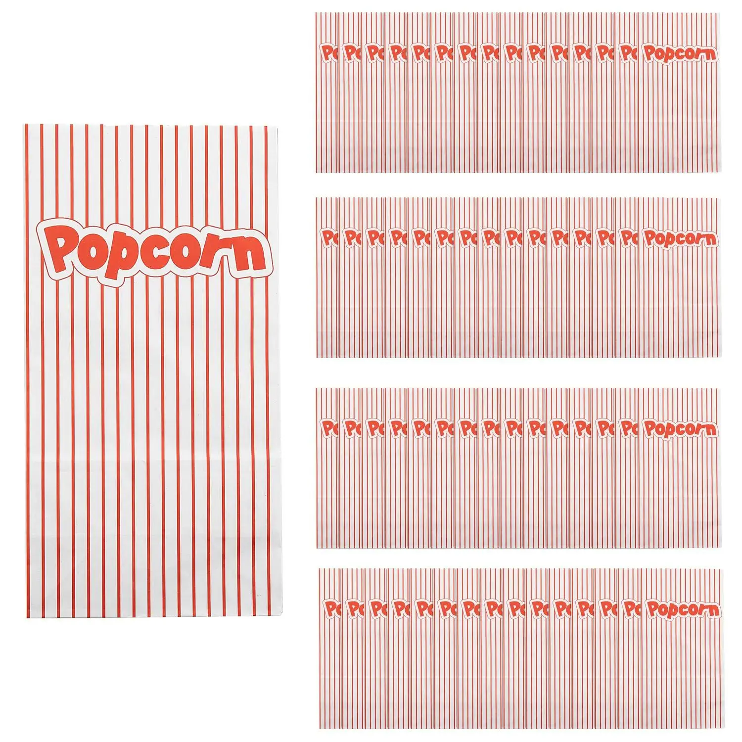 Disposable Fun Paper Popcorn Bags, 5" x 3 1/4" x 10", 60-Pcs Bulk Set, Ideal Party Bags for Movie Night, Carnival Festive Supplies