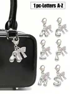 Letters A- Z Keychain, Trendy Cute Keychain, Bubble Silver Letter Cute Chubby Necklace Pendant Lucky Crystal Pendant, Lobster Clasp Closure, Perfect Gift For Shiny Alloy Bag Backpack Pendant, First Letter Pend Valentine's Day