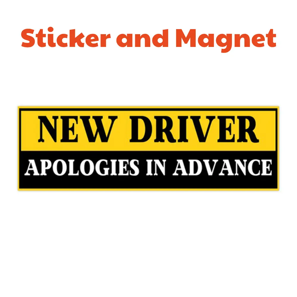 New Driver Apologies in Advance Car Magnet Weather-Resistant UV Laminated for Cars Walls Windows Yellow Black