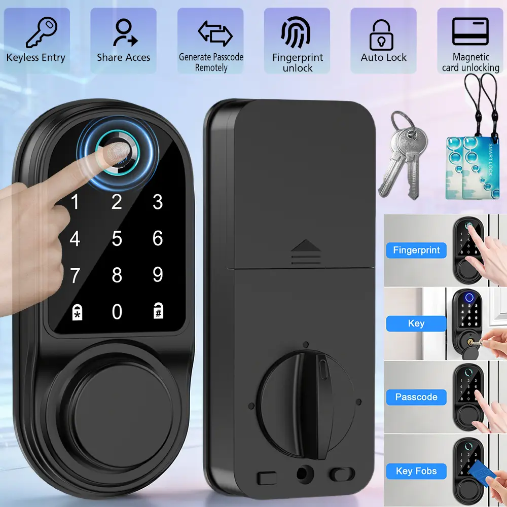 0.3s Unlock 100 Fingerprint Smart Door Lock with Keypad, Keyless Entry Bluetooth Deadbolt with App Control, 100 Passcodes & Auto Lock, 5-in-1 Smart Lock with Keys & IC Cards for Front Door, Home, Bedroom