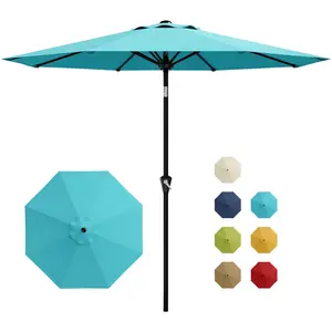 9FT Umbrella Outdoor Patio, Table Umbrella with Push Button Tilt and Crank, 8 Sturdy Ribs Waterproof UV Protection for Garden, Pool, Deck, Backyard, Market (Sky Blue)