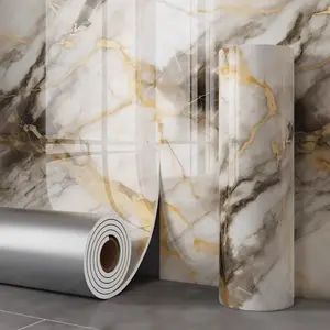 Waterproof and moisture-proof self-adhesive PVC marble wall panel. Large size: 118.11 * 415.75 inches. Special decorative panel for bathroom, kitchen, living room and shower wall.