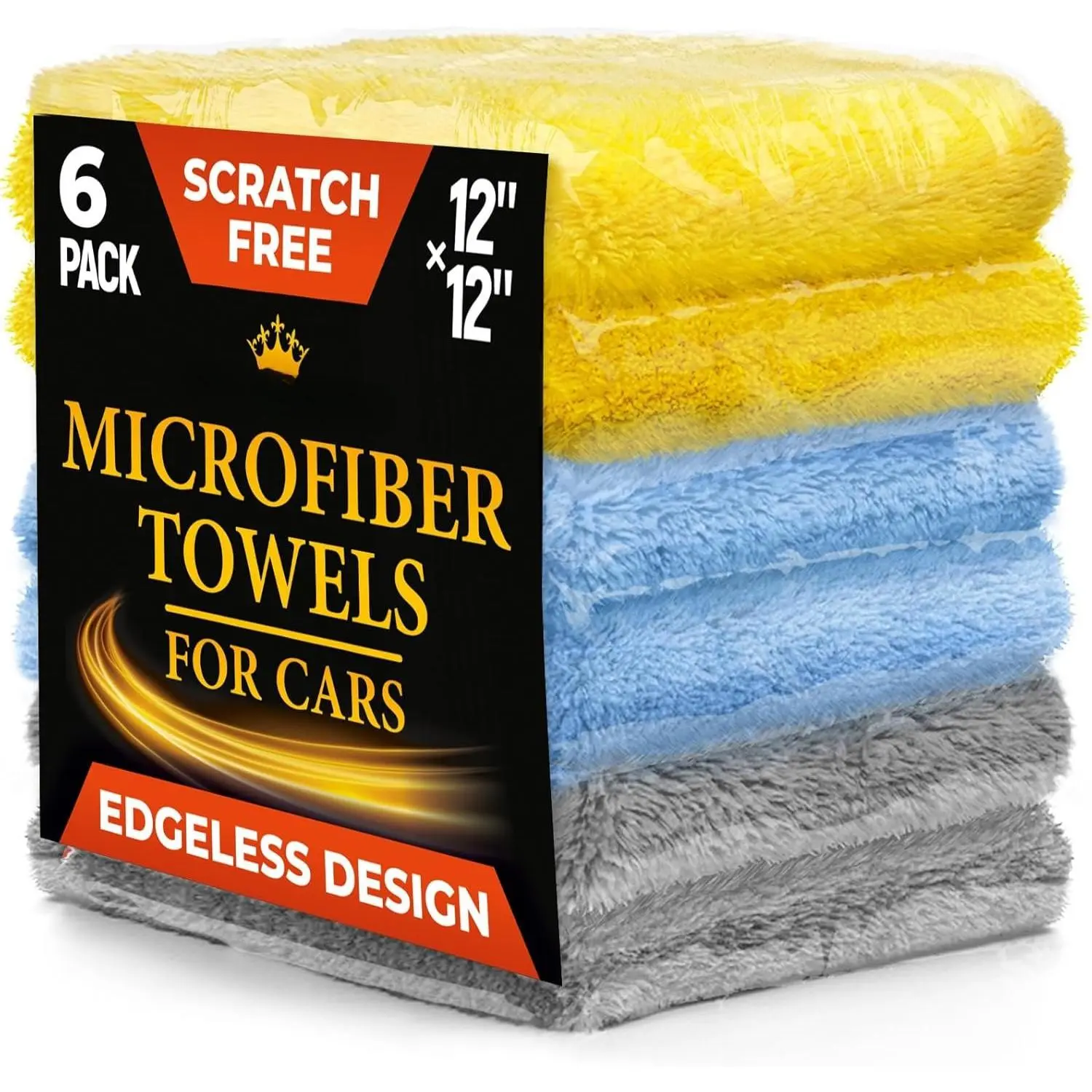 Edgeless Microfiber Cleaning Cloths (6pk, 12"x12", 540 GSM) - Edgeless Design, Double-Sided Scratch-Free, Excellent Absorbency - Super Soft for Car Detailing, Buffing, Polishing for Car Lovers, Absorbent, Double-Sided Scratch-Free Design