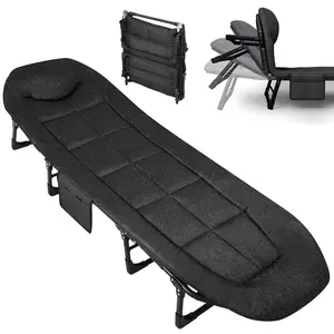 [NEW PRODUCT - FLASH SALE] Garvee 79" Portable Folding Bed With Cushion And Pillow, Camping Cot For Adults, Lightweight, Black