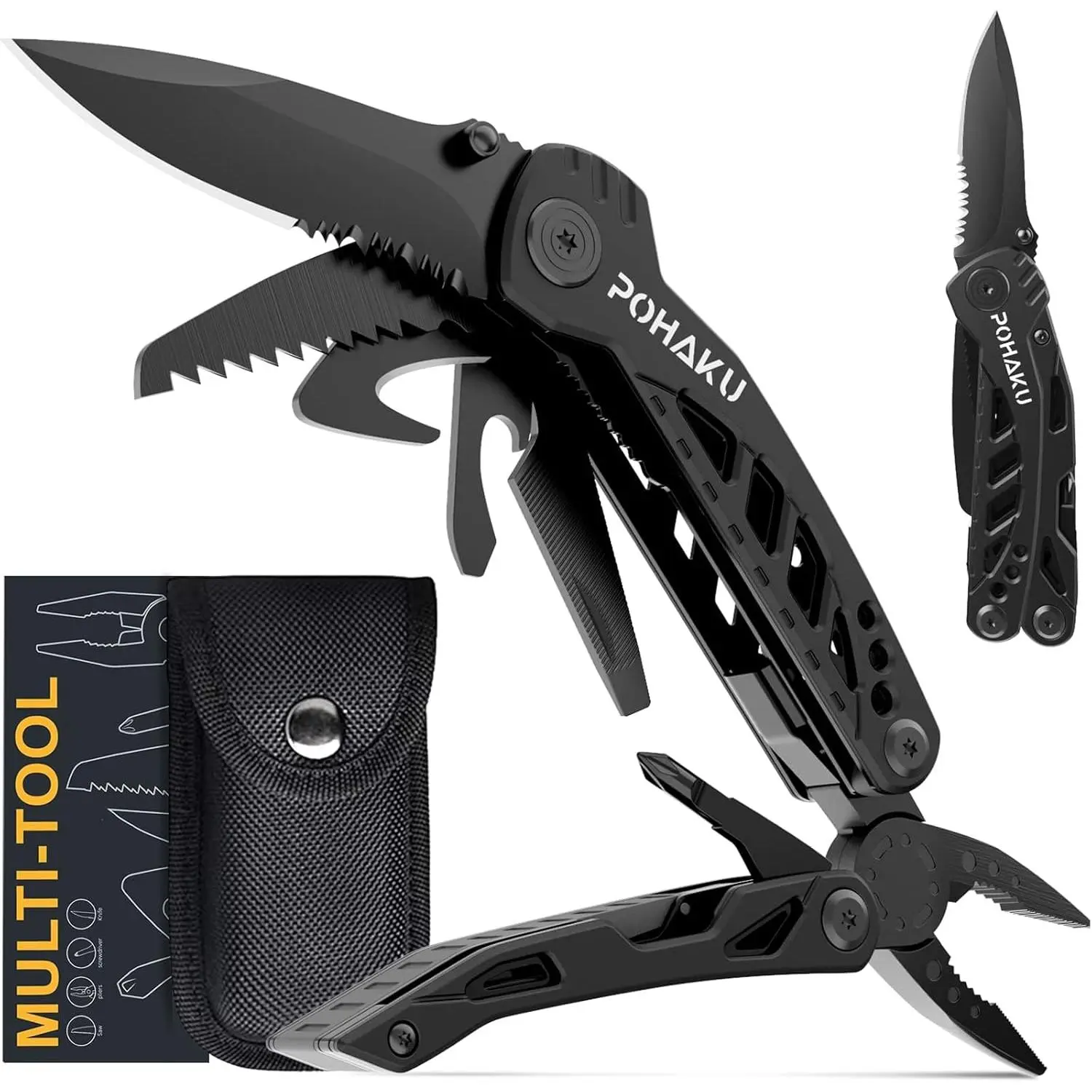 13-in-1 Multitool with 3" Large Safety Locking Blade, Action Plier, Nylon Sheath for Camping, Fishing outdoor survival