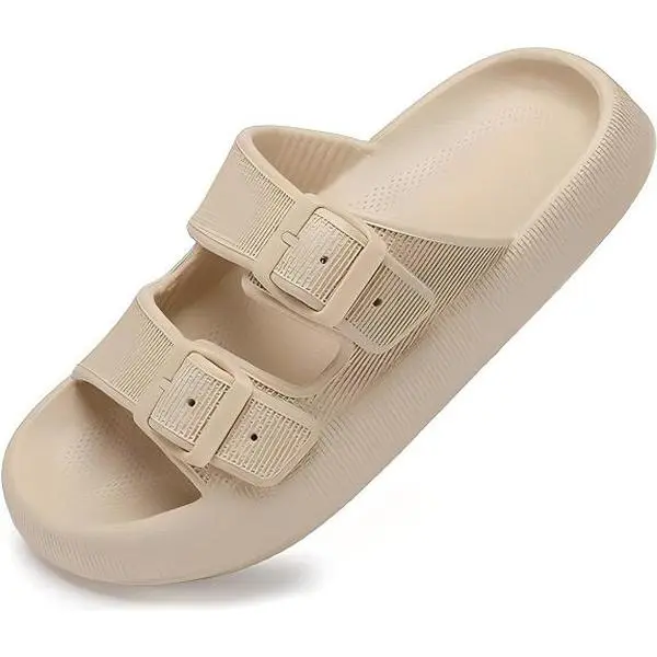 Women's EVA Soft Cushioned Cloud Slippers - Double Buckle Adjustable Strap, Anti-Slip, Comfy Indoor-Outdoor Walking Shoes, Slippers for Women