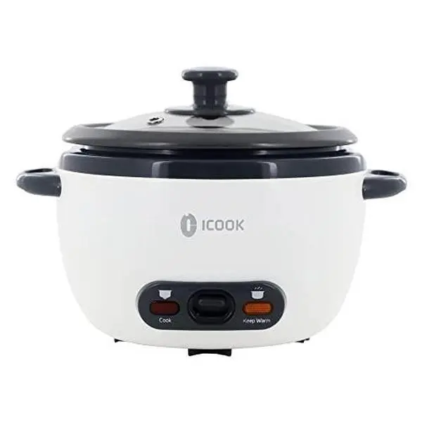ICOOK White Rice Cooker 1L Grains, Oatmeal, Cereals Cooker with Removable Nonstick Pot, Full View Glass Lid, Small Mini Rice Cooker