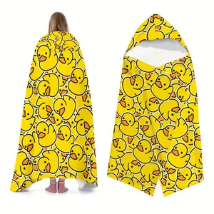 1pc cute yellow duck printed Cozy hooded blanket, wearable blanket, Figure print blanket, warm, soft and comfortable, available in multiple sizes, ideal for reading, home leisure, and is the best gift choice