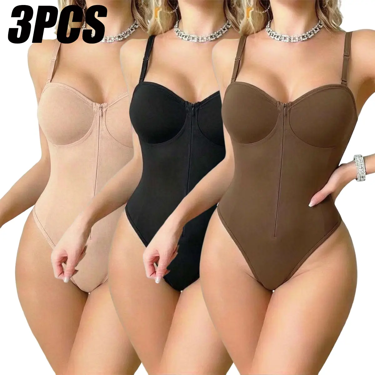 Multi-pack body shaper sets: high-waisted tummy control shapewear for women, full-body tight compression bodysuit with side zipper, shaping butt-lifting design, curve-shaping leggings