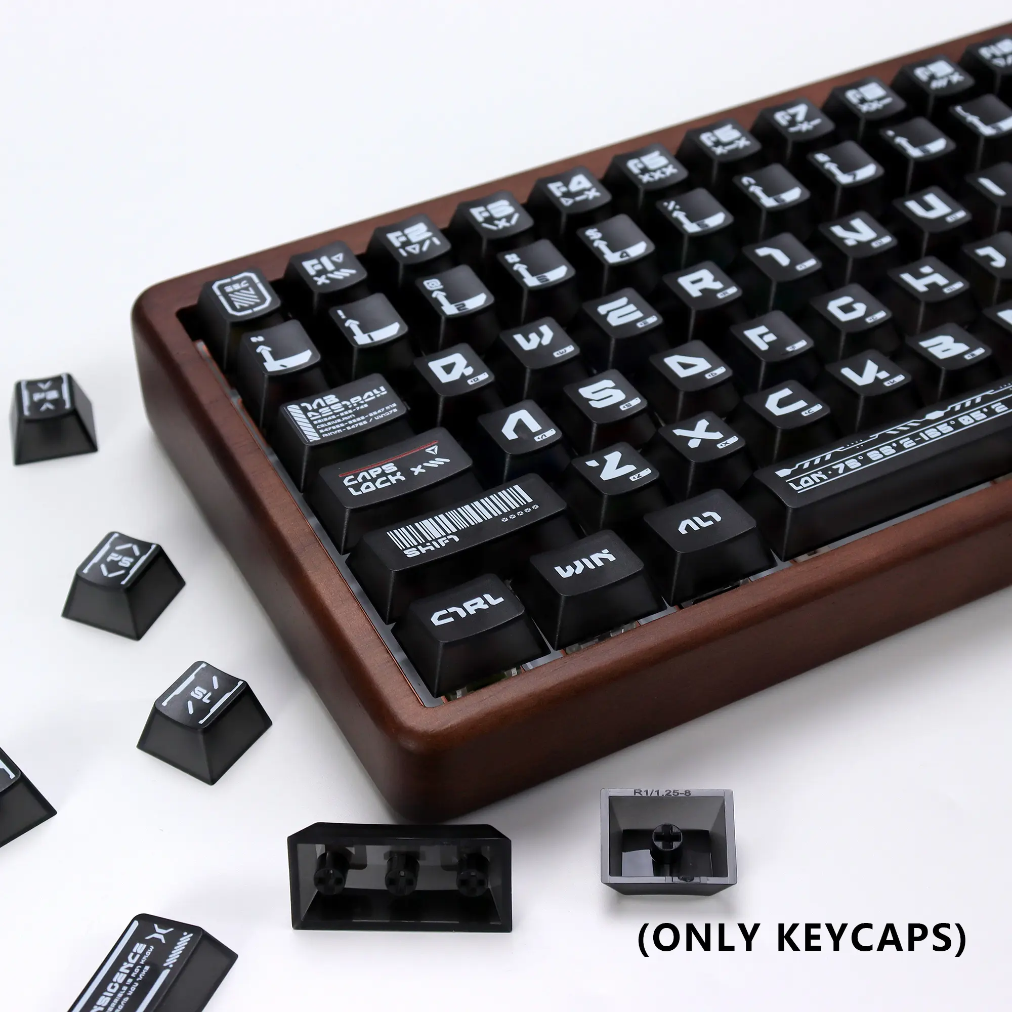 (ONLY KEYCAPS)KBDiy Energy Crisis Clear Keycaps Set, 141 Keys Black Transparent Keycaps 60 65 75 100 Percent, Frosted PC light-transmitting Custom KeyCap, Cherry Profile, for RGB backlit light Mechanical Keyboards