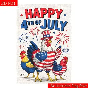 Happy 4th of July Chicken Garden Flag, Patriotic Yard Flag, Independence Day Outdoor Decor 12*18inch