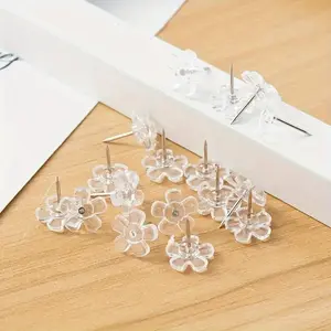 100pcs Transparent Flower Push Pin Display Fixed Nail Plastic Head Steel Tip Wall Push Pin Cork Board Nail Message Board Fixed Push Nail Calendar Photo Suitable for Home Office Fastener