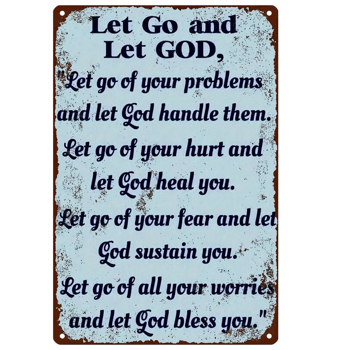 Vintage Tin Wall Sign - 2D Flat "Trust and Let Go to God" Inspirational Quote, Weatherproof, Pre-Drilled for Easy Hanging, Casual Contemporary Art, Vintage Garage Signs, Personalized Plaque, Home Supplies for Home Decoration