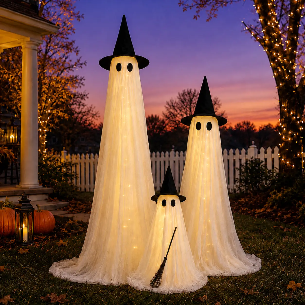 Ghost Family-3 Pack Lighted Outdoor Halloween Decorations with Timer, Remote Control