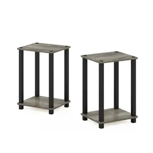 SIMPLISTIC Side Tables Set of 2 in French Oak, a functional piece with 2-tier storage, open shelf, easy assembly for bedrooms, living rooms, and small spaces
