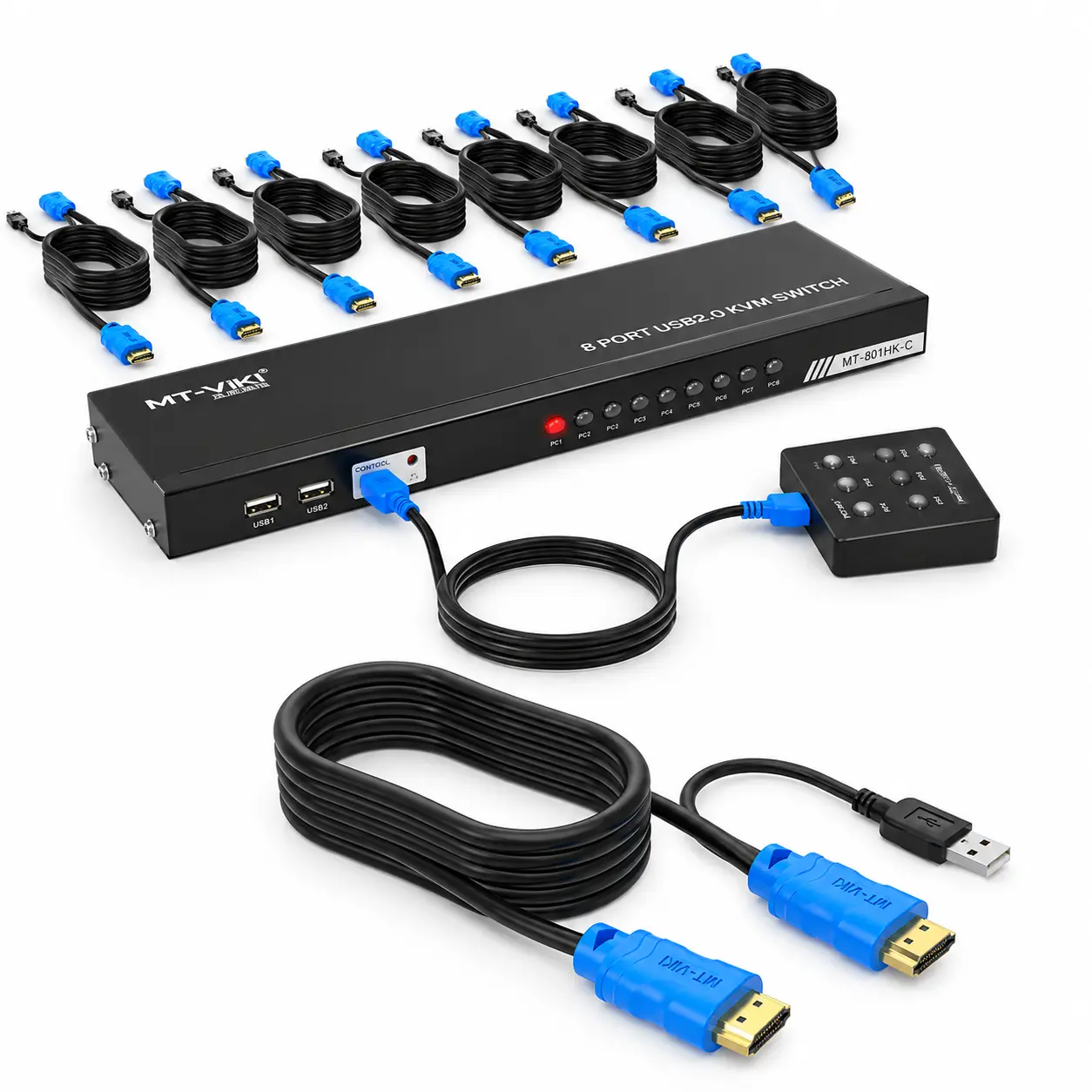 8 Port HDMI KVM Switch with Cables 6ft MT-VIKI Multi Computer Switcher for Monitor Keyboard Mouse Sharing