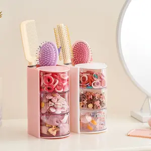 UFORU Rotating makeup brush hair accessory storage box, dust-proof plastic storage box, desktop makeup rack, hair brush, jewelry, gift makeup storage box