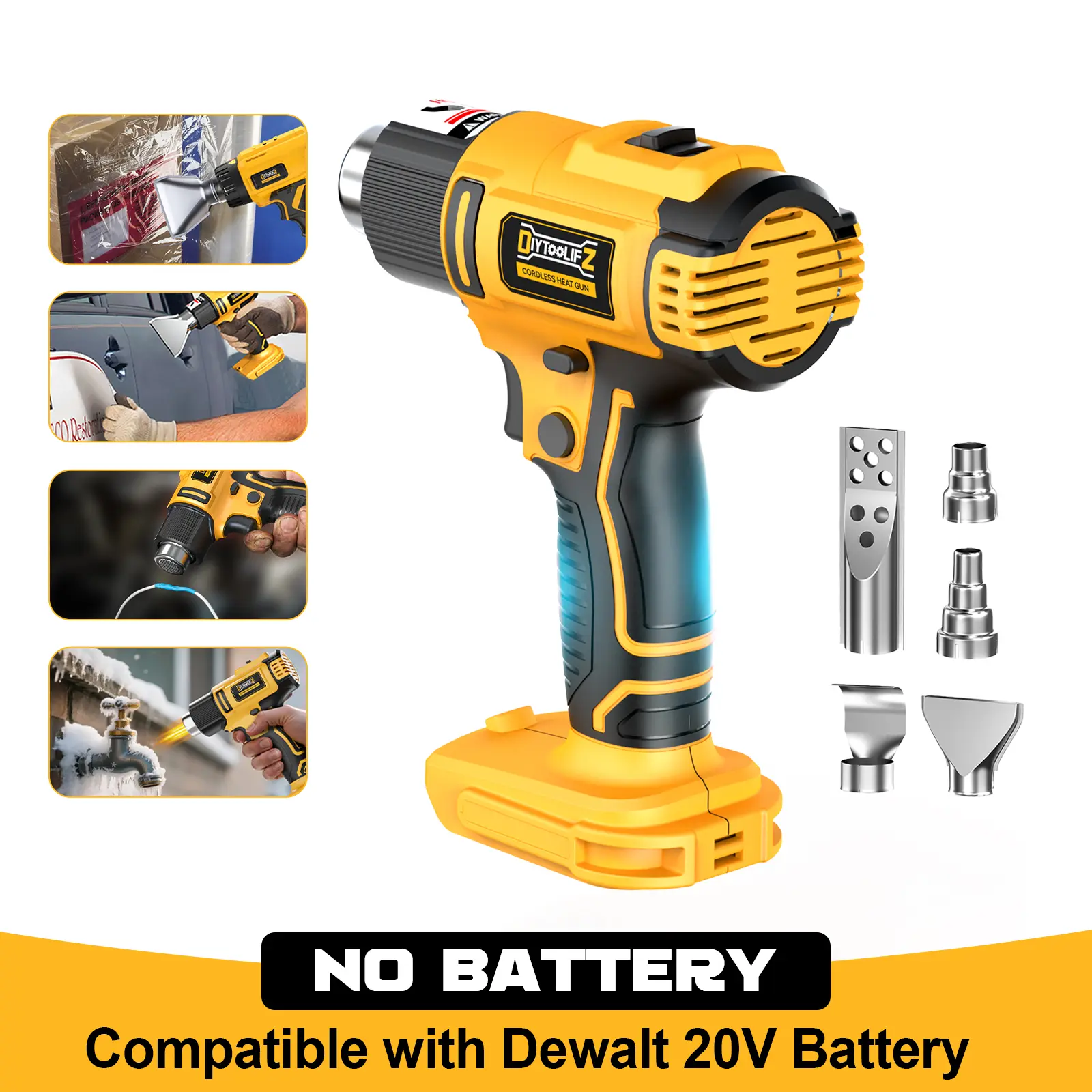Cordless Heat Gun Compatible with Dewalt 20V Battery(No Battery!!), 350W 122℉-1022℉ Fast Heating Soldering Hot Air Gun with 5 Nozzles for DIY Craft, Shrink Tubing backtoschool