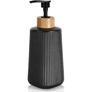 Black Glass Soap Dispenser, Thickened Glass Hand Soap Dispenser for Bathroom, Kitchen Dish Washing Liquid Bottles, Shampoo and Conditioner Bottles, Modern Farmhouse Style, (Black, Set of 1, 12oz)