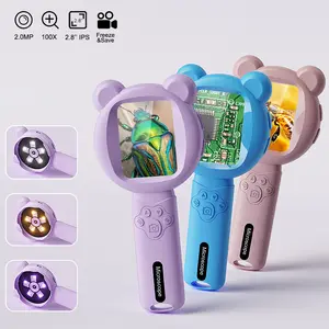 Kids Digital Magnifier 2.8’’ Screen Portable Video Microscope 2.0MP 100X Magnification with 15LEDs for for Outdoor Exploration