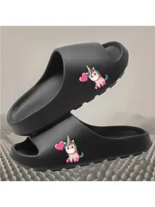 Cute Unicorn Heart Balloon Print Kids Slippers Soft Non-Slip Toddler Sandals Summer Beach Shoes for Girls Boys Comfortable Casual Footwear with Rainbow Mane and Star Patterns