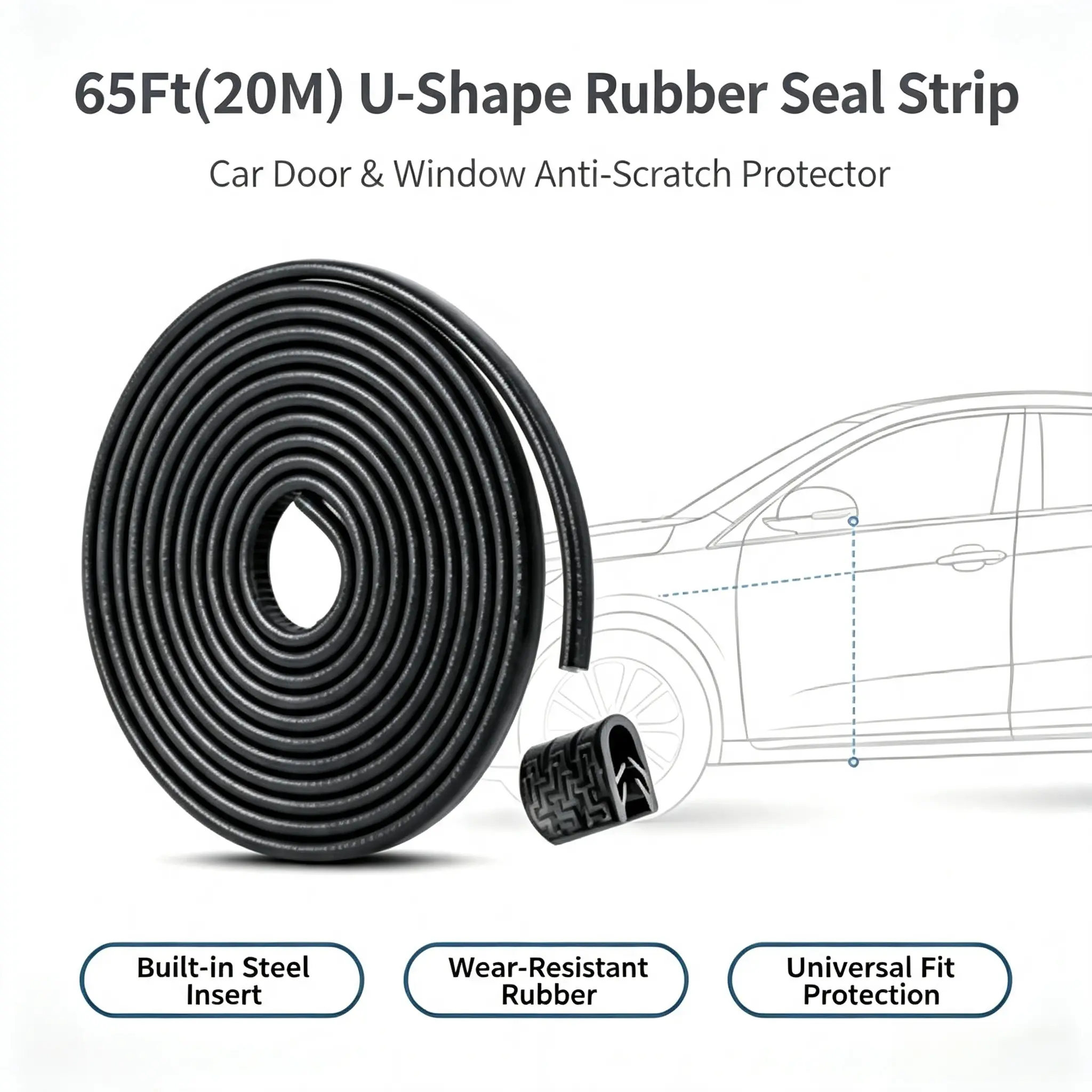 Car Door Edge Guards Universal Rubber U Shape Edge Trim Car Door Protector Edge Guards Rubber Seal Protector for Most Car Rucks SUV Installation, No Glue Required, Black