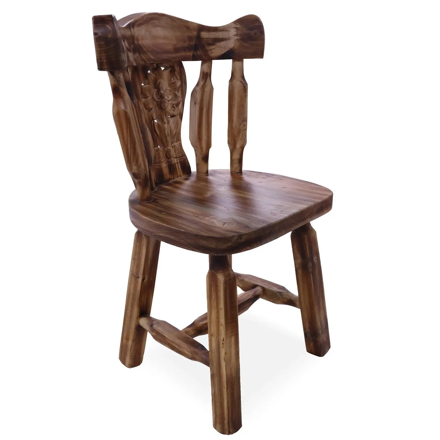 Reclaimed Wood Dining Chair - Handcarved Back Sunflower Natural Color - CD111