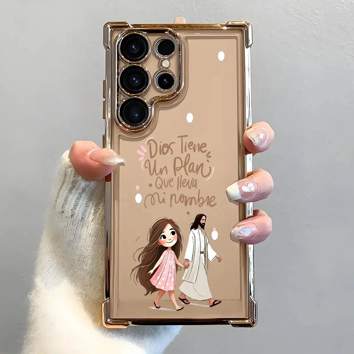 Jesus girl faith pattern Samsung phone case, four corner airbag anti fall protection, non yellowing plated ultra-thin TPU phone case, suitable for Samsung Galaxy S26Ultra S25Ultra S24 S23 S22 Ultra S25Edge S24FE Plus S25Plus Christ phone case.A126