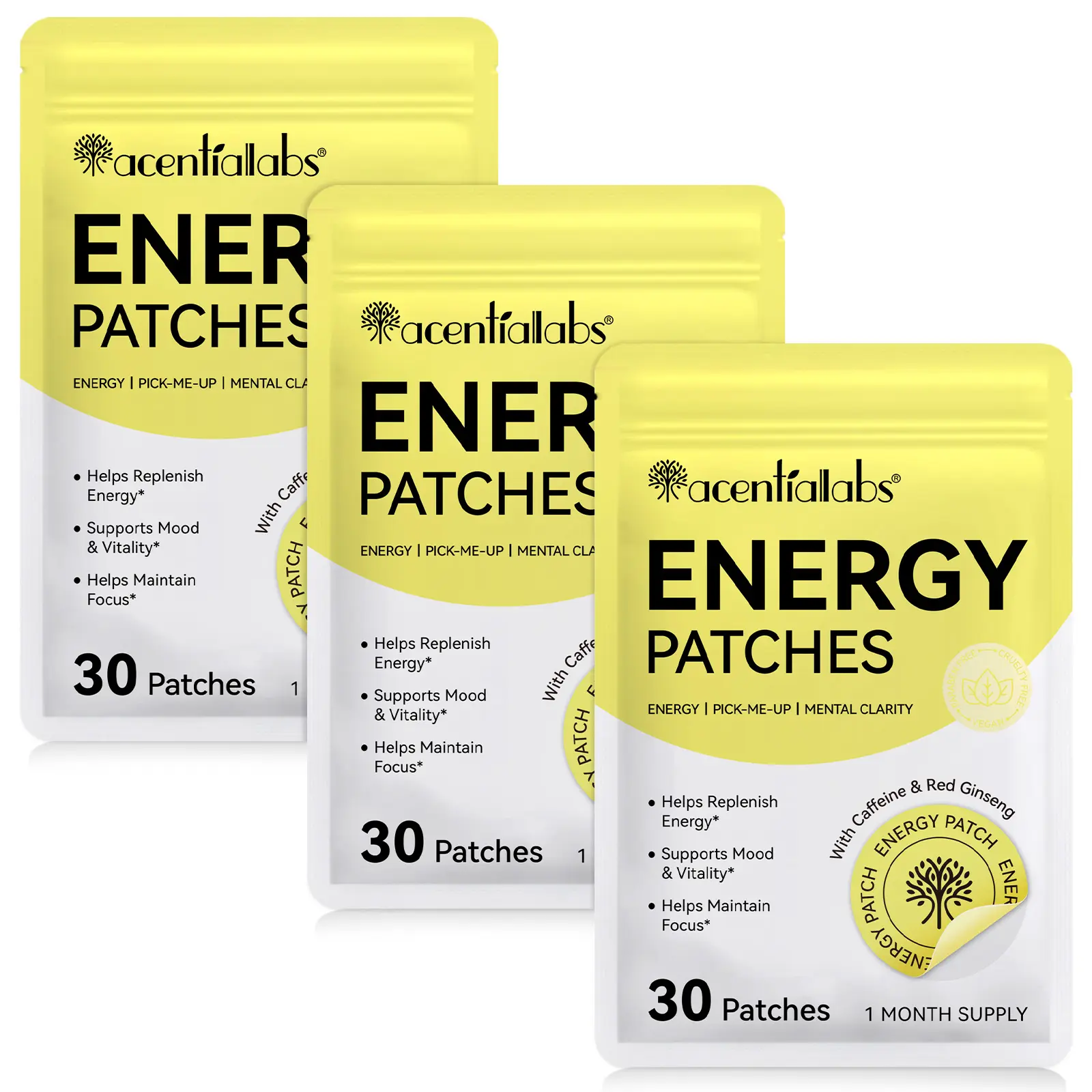 Acentialabs Dopamine Skin Patch Set 90 Patches (3 Bags x 30) - Plant-Based Transdermal Patches with Mucuna Pruriens & L-Tyrosine for Mood Support, Mental Clarity & Positive Energy*, Vegan, Cruelty-Free, Easy Daily Application, 3-Month Supply