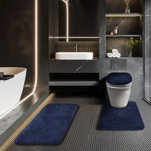 Bathroom Rugs Sets 3 count with Adjustable Toilet Seat Cover 17.5"x 15" Machine Washable Bath Rug Set with TPR Non Slip Rubber Backing Solid Bath Mat Set for Luxury Bathroom Decoration