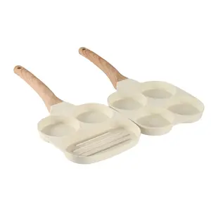 Non-Stick Egg Cooker with 4 Holes, Small Breakfast Pancake Pan, Kitchen Utensil for Gas and Electric Stoves, Handle Included