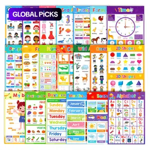 English Learning Theme Poster, 20pcs/set Cognitive Time, Fruits, Colors, Animals and Body Parts Educational Wall Posters Learning Materials for Home Decor and Classroom Wall Decoration, Classroom Supply Charts, Classroom Supplies Charts #GLOBAL PICKS