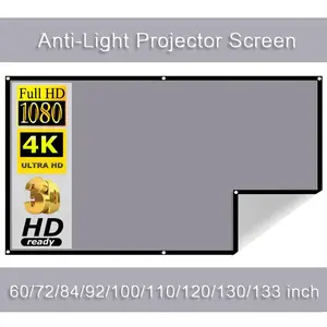 High Brightness Portable Projection Screen Anti-Light Projector Curtain Metal Reflective Cloth Fabric with Black Border& Eyelets
