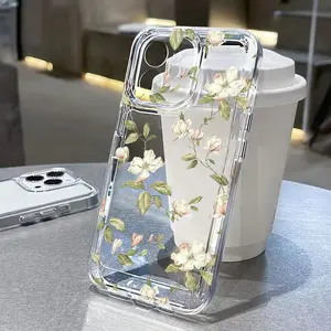 1pc of Green Small Floral Patterned Transparent TPU Phone Case Suitable for Iphone 17,16, 15, 14, 13, 12, 11 Pro Max, And XR.