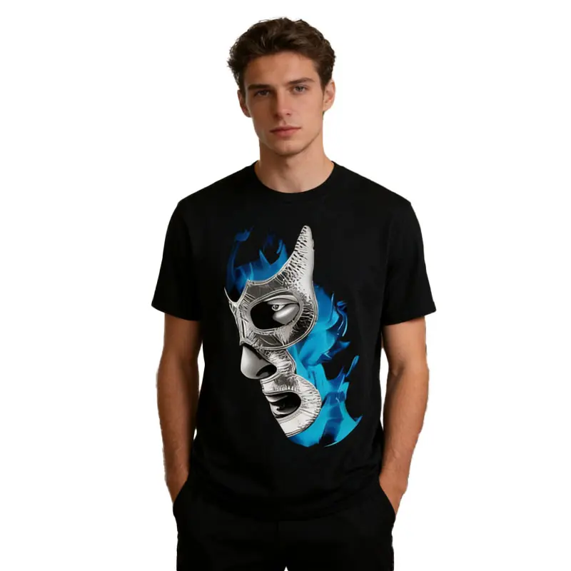 Women's Casual Lucha Libre Print Tee - Classic Streetwear Short-Sleeve Round Neck T-Shirt, Soft Breathable Cotton Blend Fabric, Prints, Tshirt, Menswear, Shortsleeve, Style, Top, Breathable Fabric, All Seasons, Graphic Print