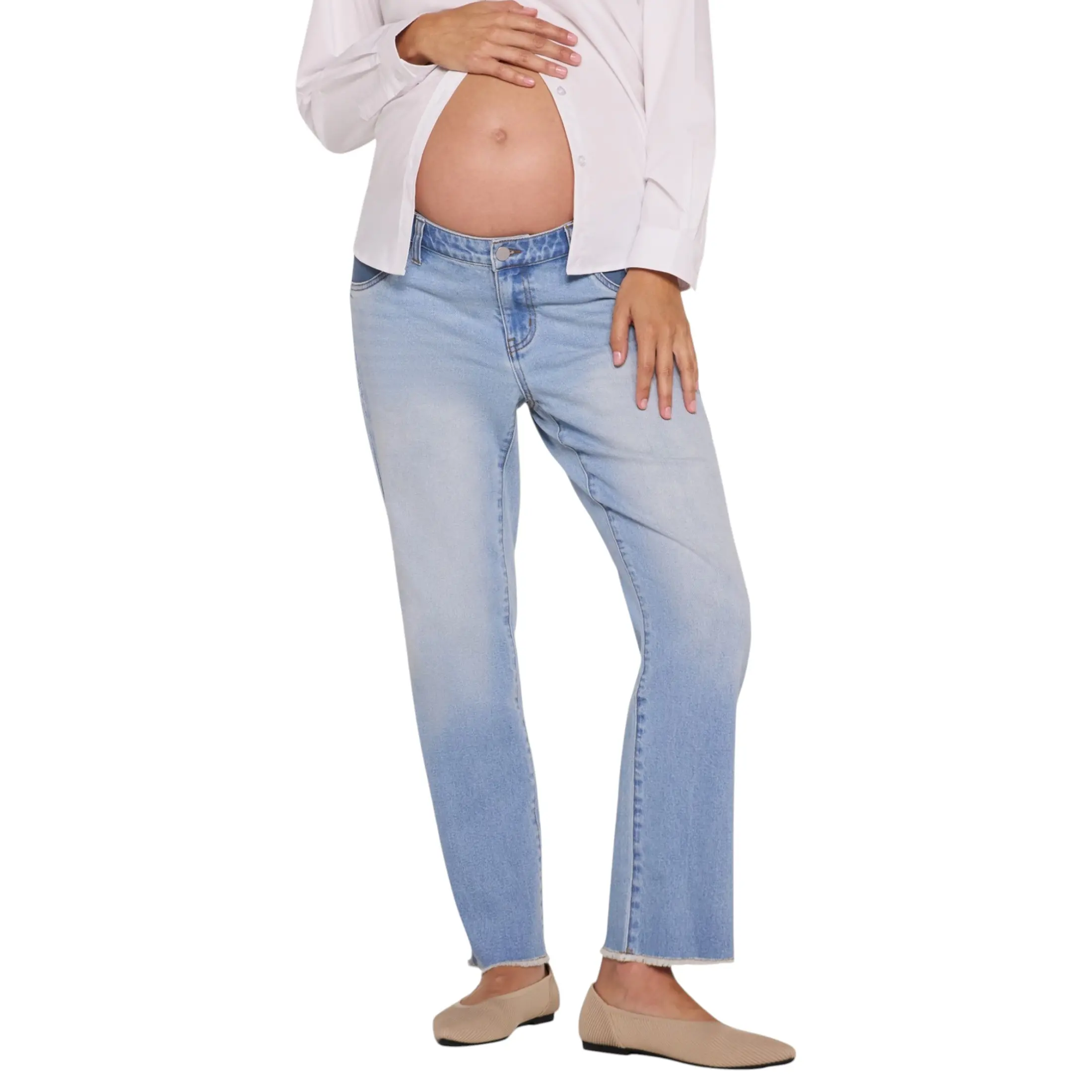 Motherhood Maternity Straight Leg Jeans Under Belly Stretch Denim Ankle Length Pregnancy Pants
