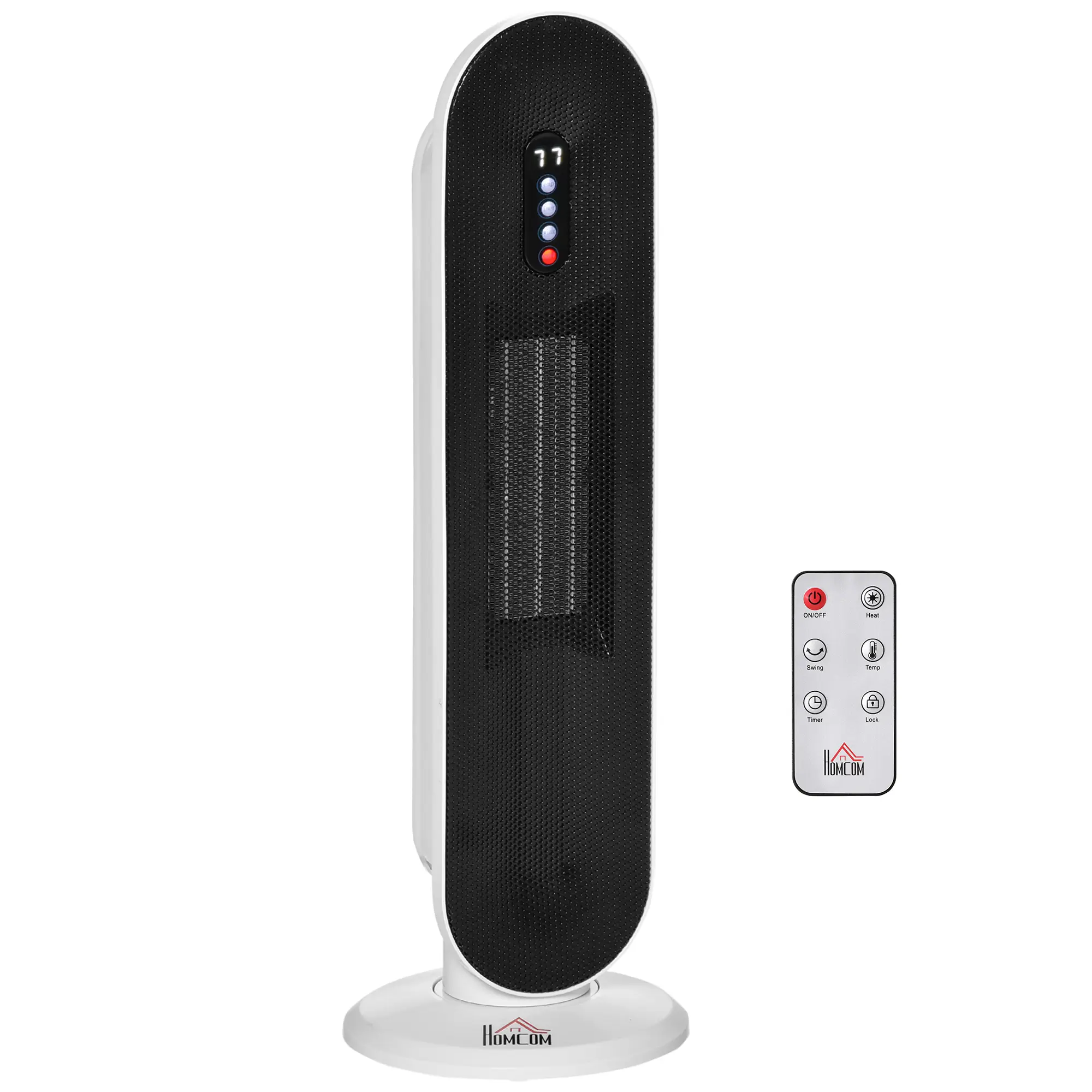 HOMCOM Oscillating Ceramic Tower Indoor Space Heater for Home, Adjustable Thermostat, 24H Timer & Remote Control, Tip-Over and Overheating Safety Protection, 25 Inches, 1500W/1000W