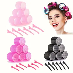 12pcs Adhesive Hair Curling Roller & Clip Set, 6 Hair Curlers, Self Grip Holders, 6 Hair Clips, Salon Hairdressing, DIY Styling Tools, Heatless Curling Set, Self Grip Rollers
