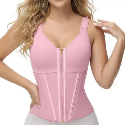 ZGQNBelle Women's Retro Open Bust V-Neck Colombian Faja Waist Trainer Vest - Double Compression, 3/4 Coverage Tummy Control Shapewear for Plus Size 3XL, Wedding, Everyday Outfits