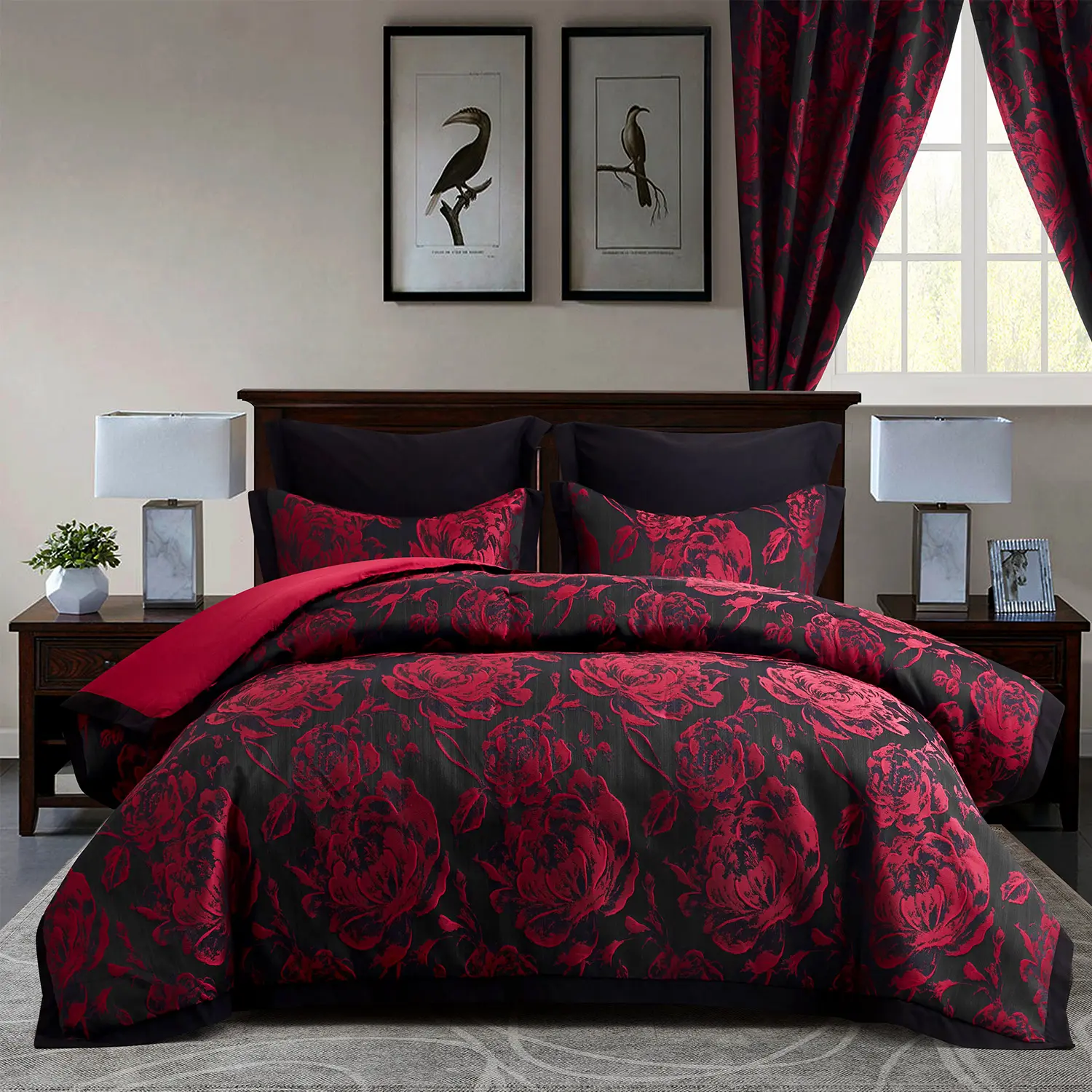 HIG 7-Piece Comforter Set with Matching Curtains - Flower Patchwork Bed in a Bag Bedding Set